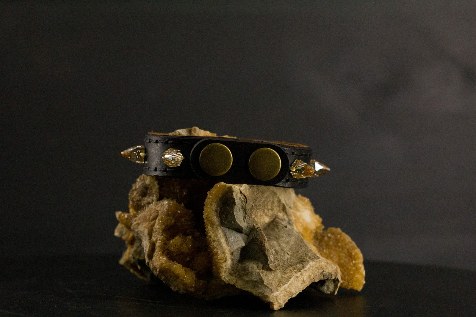 Simply Breakaway Champagne Crystal Spike Collar - Black with Brown Lining & Black Stitching
