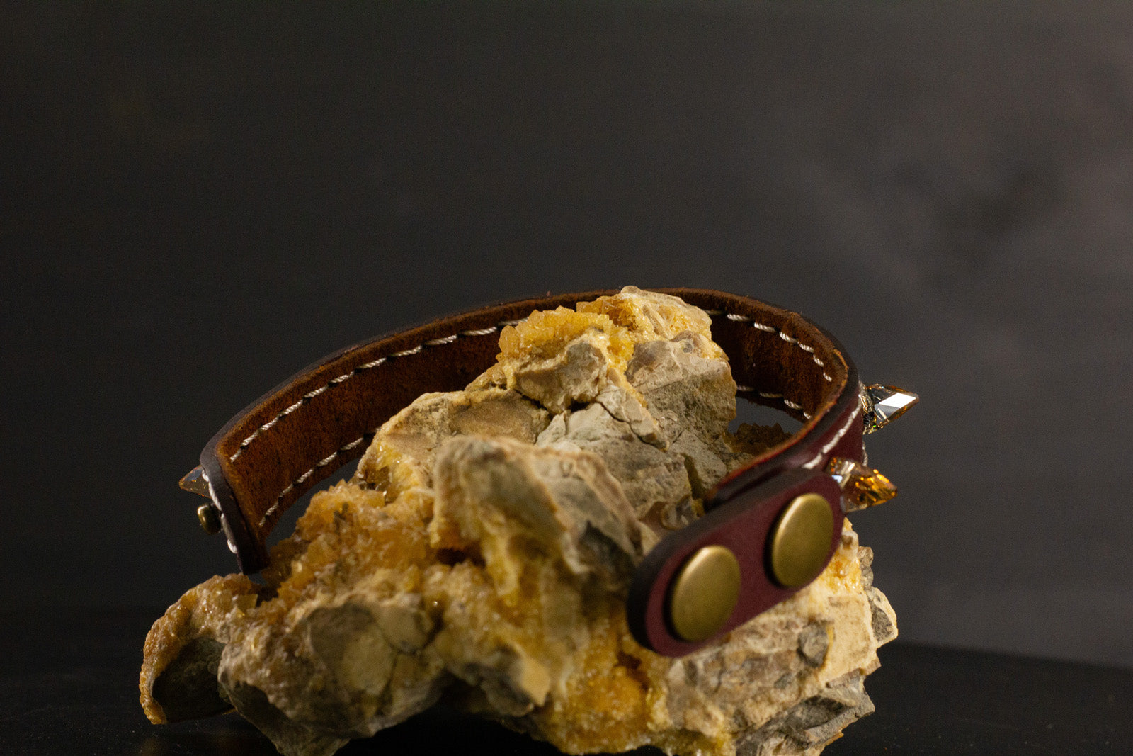 Simply Breakaway Champagne Crystal Spike Collar - Oxblood with Brown Lining & Cream Stitching