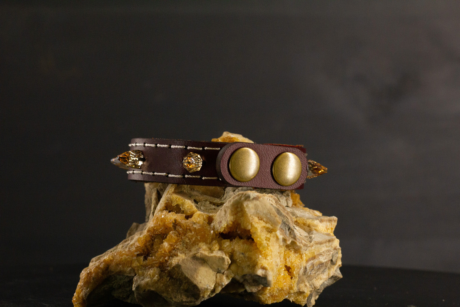 Simply Breakaway Champagne Crystal Spike Collar - Oxblood with Brown Lining & Cream Stitching