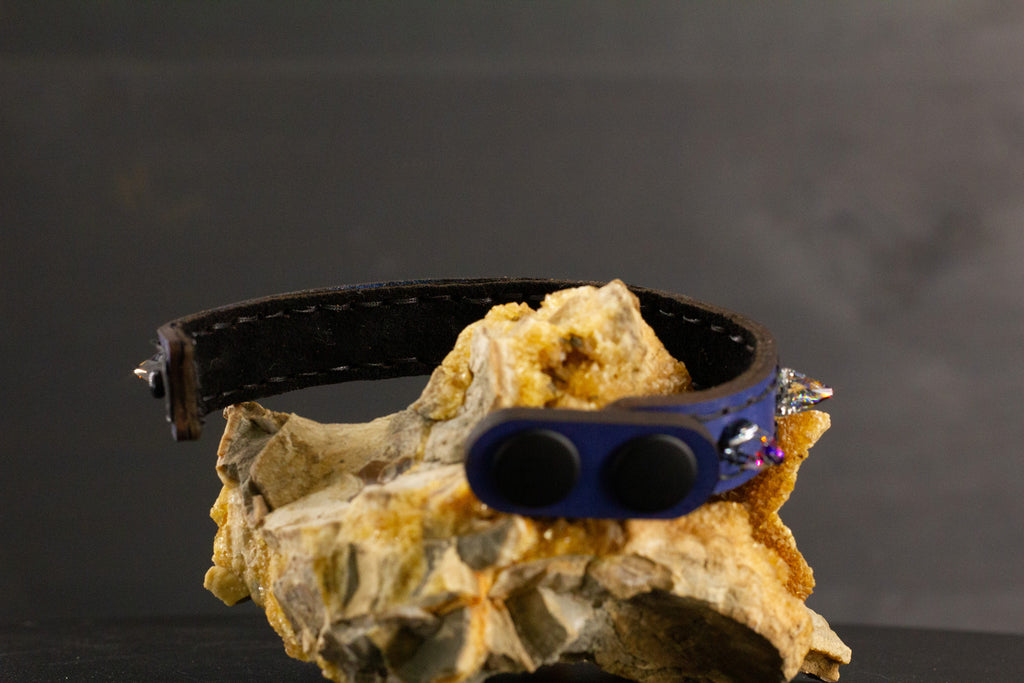 Simply Breakaway Rainbow Crystal Spike Collar - Cobalt with Black Lining & Black Stitching