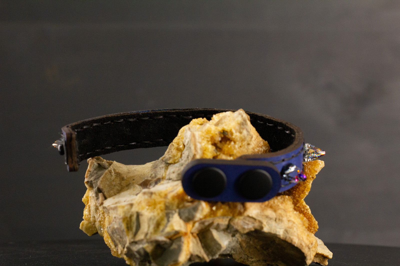Simply Breakaway Rainbow Crystal Spike Collar - Cobalt with Black Lining & Black Stitching