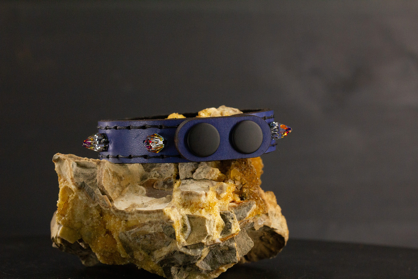 Simply Breakaway Rainbow Crystal Spike Collar - Cobalt with Black Lining & Black Stitching