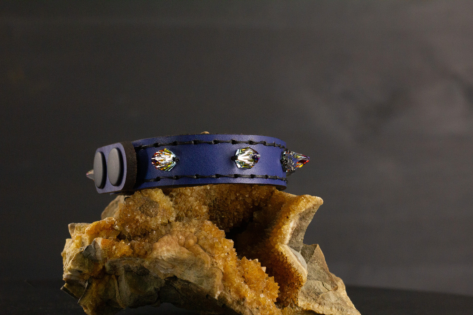 Simply Breakaway Rainbow Crystal Spike Collar - Cobalt with Black Lining & Black Stitching